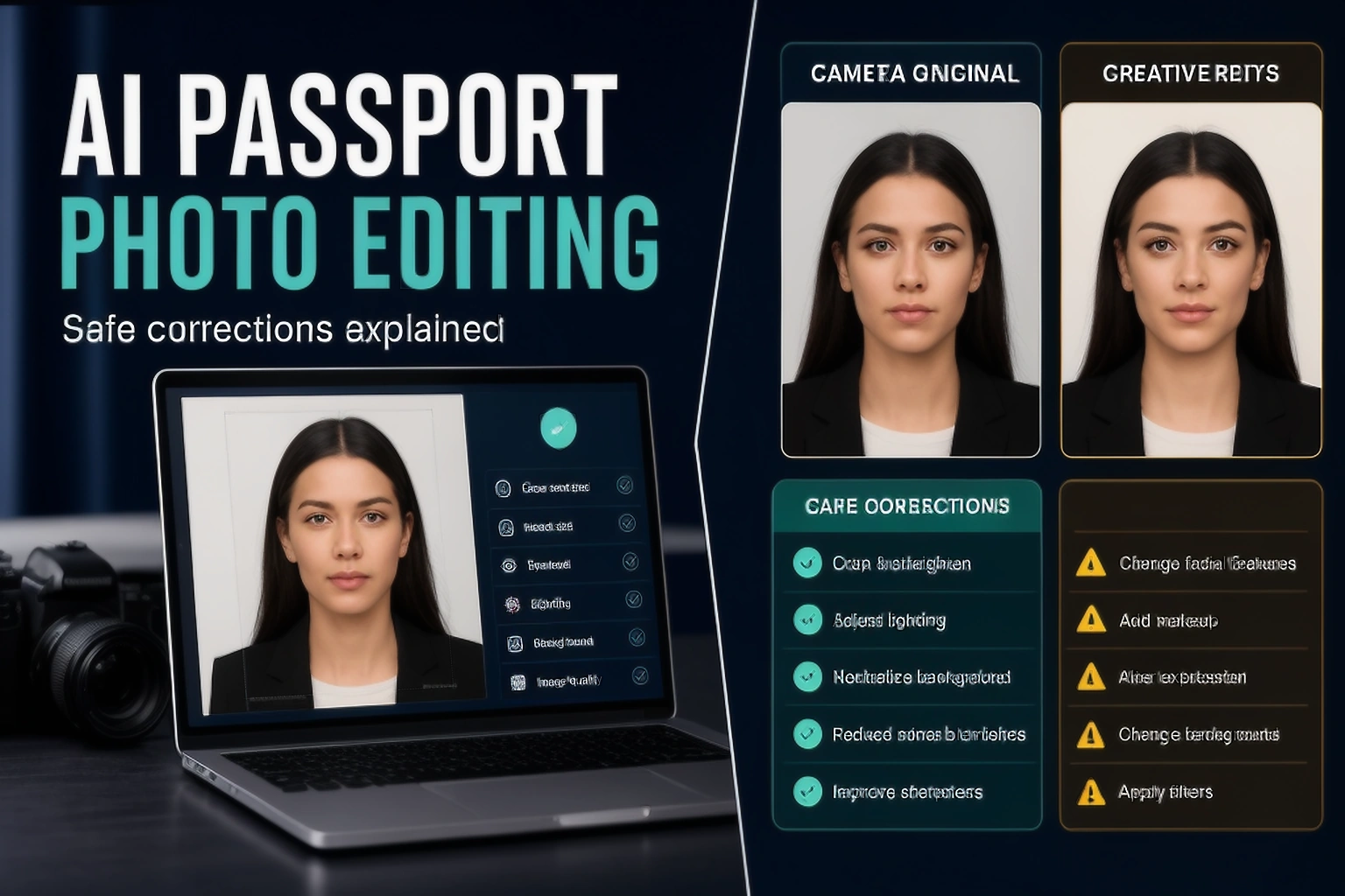 AI passport photo editing guide cover separating official photo checks from creative AI changes