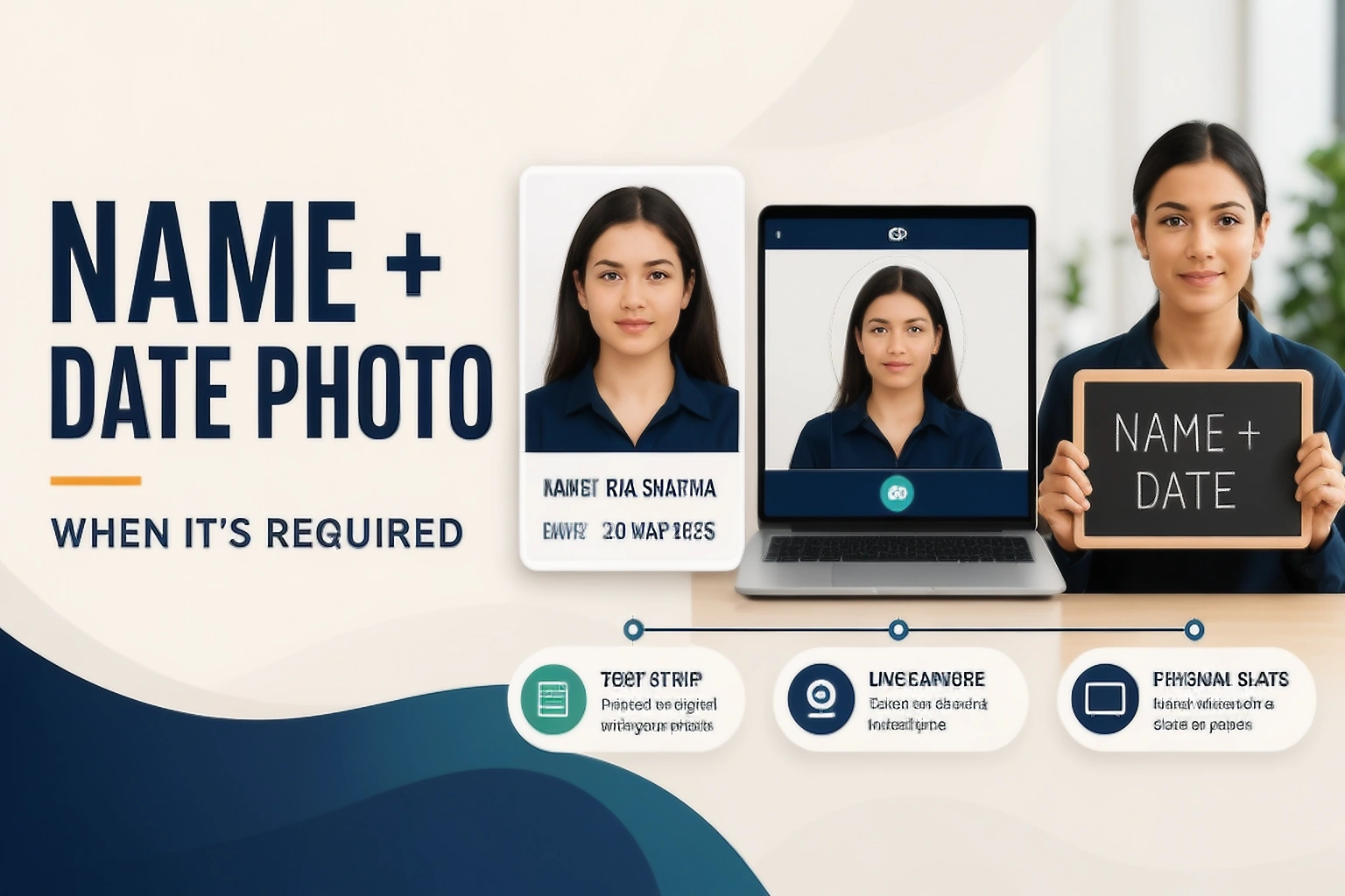 Name and date photo guide cover comparing a text strip, live capture and physical slate