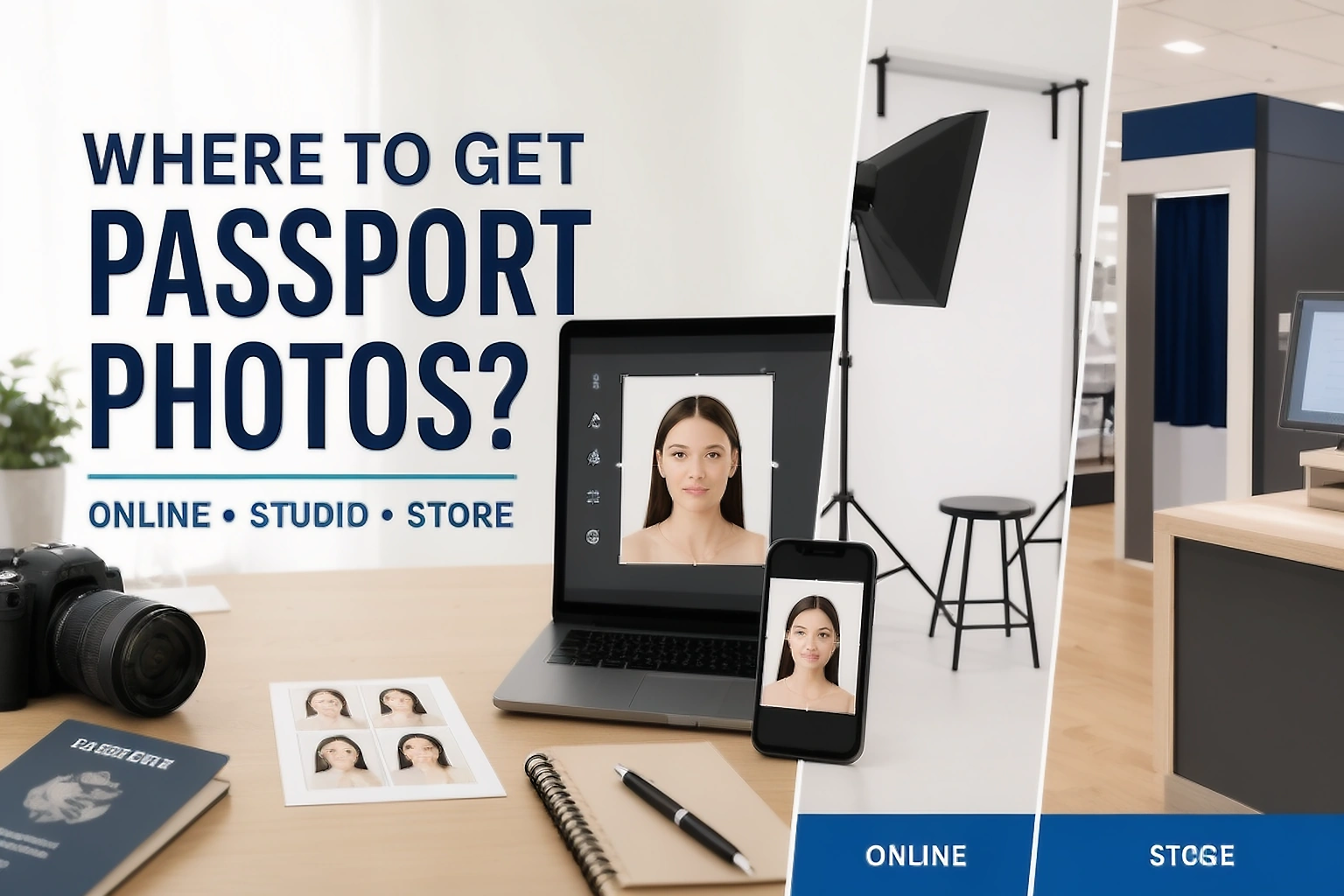 Where to get passport photos guide cover comparing online, studio and store options